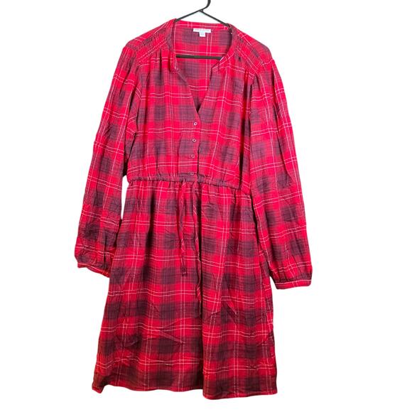Knox Rose Womens Dress Red Plaid Pull Over V Neck Half Button Down Stretch XL - Picture 1 of 12